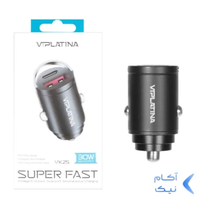 شارژر فندکی PD و فست دو پورت VIPLATINA مدل VK25 30W - مشکی (گارانتی 18 ماه تعویض نیکان همراه)