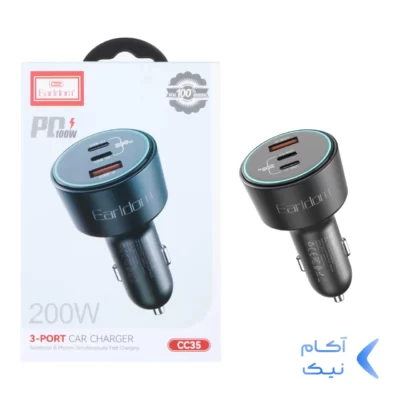 شارژر فندکی PD و فست سه پورت Earldom مدل CC35 200W - مشکی