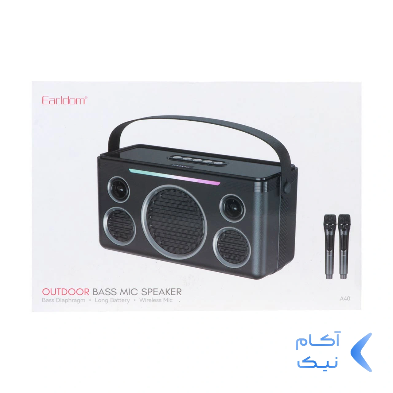 1570996ex7188738466-1.webp اسپیکر بی سیم 20وات Earldom همراه با دو میکروفن مدل A40 - مشکی