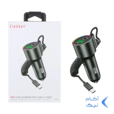 شارژر فندکی PD و فست دو پورت Earldom مدل CC44 83W - مشکی(کابل رابط متصل Type-c)
