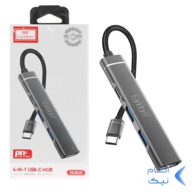 هاب 4 پورت Earldom Type-C مدل HUB19 - خاکستری