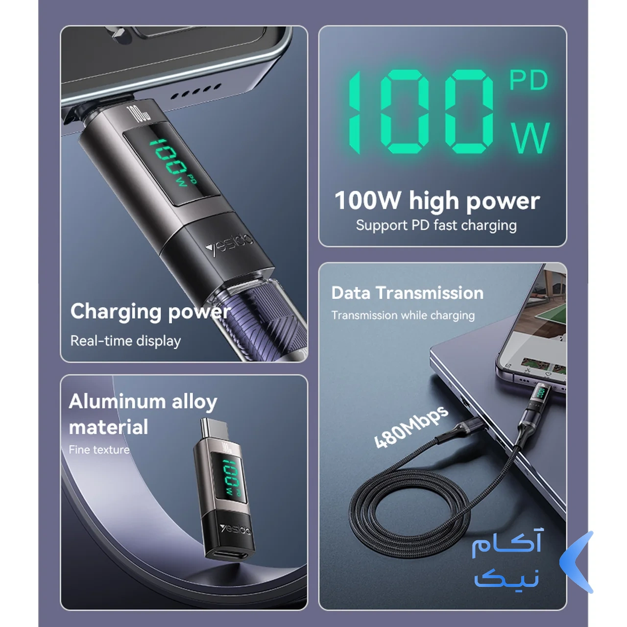 1620506_4AIc30ffa-1.webp تبدیل Yesido Type-C To Type-C دارای نمایشگر LED مدل GS24 100W - قهوه ای (گارانتی 18 ماه تعویض نیکان همراه)
