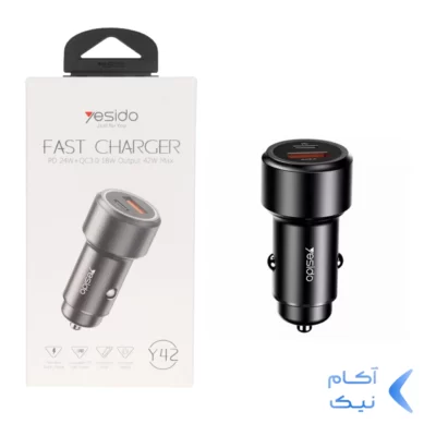 شارژر فندکی PD و فست دو پورت Yesido مدل Y42 42W - مشکی (گارانتی 18 ماه تعویض نیکان همراه)
