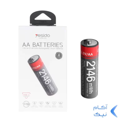 باتری قلمی شارژی Yesido Type-C مدل YP88 (گارانتی 18 ماه تعویض نیکان همراه) بسته 4 عددی