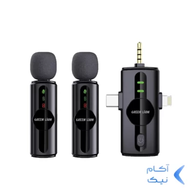 میکروفون یقه ای بی سیم Green Lion Lightning / Type-C / AUX مدل GNGM80XMICBK - مشکی (گارانتی 24 ماهه ایویز)
