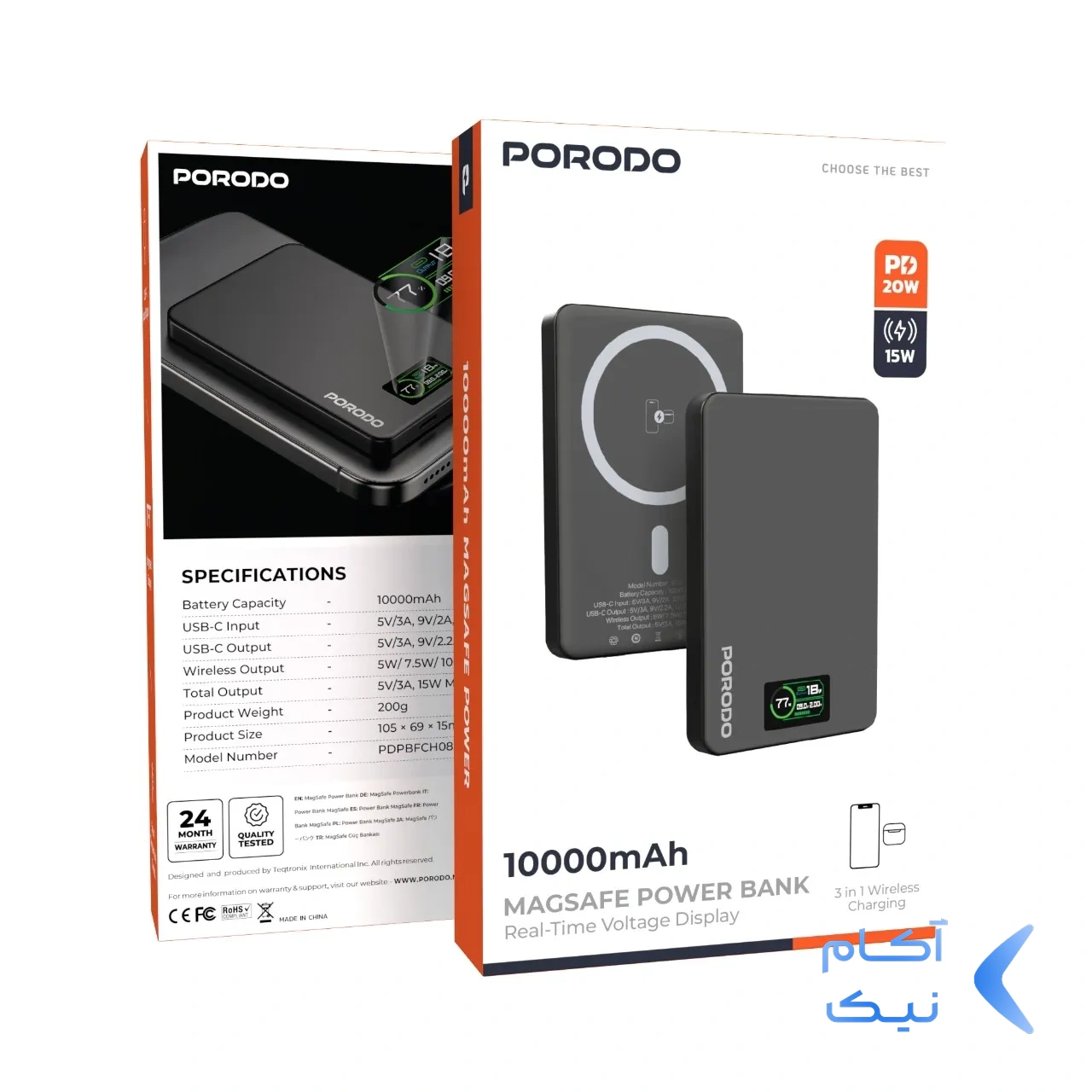 1624578_3AIc81467-1.webp پاوربانک (PD و فست شارژ) Porodo 10000mAh مدل PB085 PDPBFCH085DG 20W - خاکستری (گارانتی 24 ماهه ایویز)