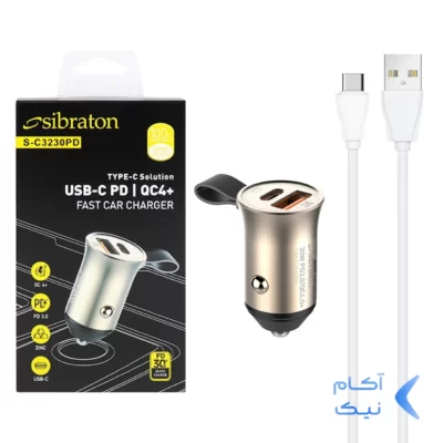 شارژر فندکی فست و PD دو پورت Sibraton مدل S-C3230PD 30W - بژ