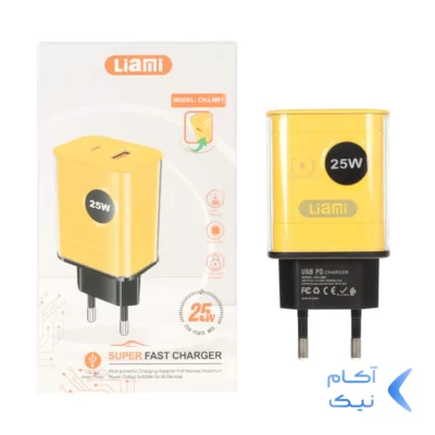 شارژر دیواری PD و فست دو پورت Liami مدل CH-LM91 25W - مشکی زرد (گارانتی شش ماهه شرکتی)