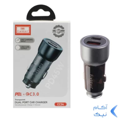 شارژر فندکی PD و فست دو پورت Earldom مدل CC34 45W - خاکستری