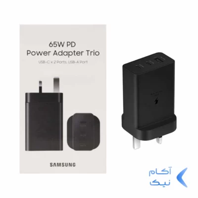 شارژر دیواری سه پین PD و فست سه پورت Samsung مدل EP-T6530 65W - مشکی - اصل چین (گارانتی 18 ماهه تعویض اچ دی سرویس )