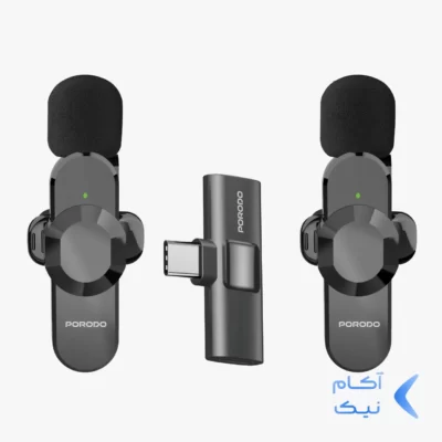 میکروفون یقه ای بی سیم Porodo Lightning / Type-C مدل PDLAMPHF3BK (دو میکرفون) - مشکی (گارانتی 24 ماهه ایویز)