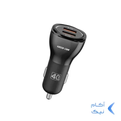 شارژر فندکی فست دو پورت Green Lion مدل GNCC40TC2TCBK 40W به همراه کابل شارژ Type-C - مشکی (گارانتی 24 ماهه ایویز)
