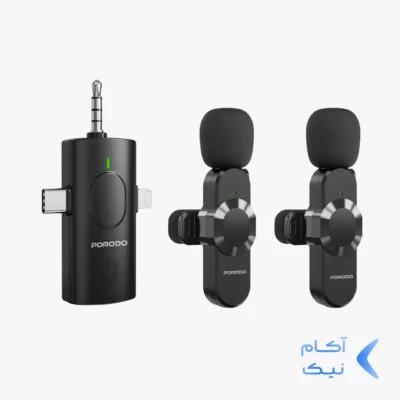 میکروفون یقه ای بی سیم Porodo مدل PDLAMPHF13BK (دو میکرفون) - مشکی (گارانتی 24 ماهه ایویز)
