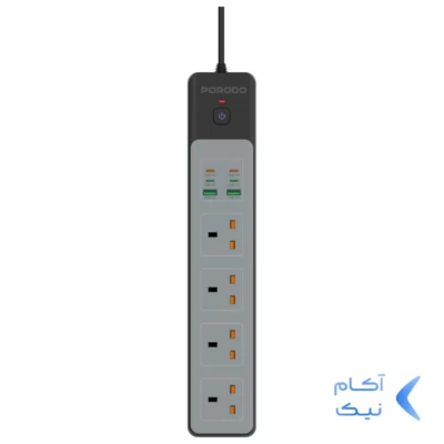 چند راهی برق 4 خانه Porodo مدل PD-FWCH045-BK - مشکی (گارانتی 24 ماهه ایویز)