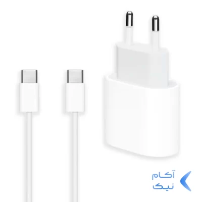 شارژر دیواری دوپین فست تک پورت اپل مدل A2347 iphone 16 Pro Max به همراه کابل شارژ Type-C To Type-C - سفید (گارانتی پارتیان پایا)