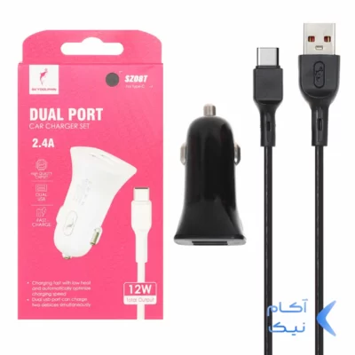 شارژر فندکی فست دو پورت SKY DOLPHIN مدل SZ08T 12W به همراه کابل شارژ Type-C - مشکی - DST (گارانتی شش ماهه)