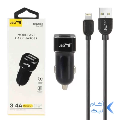 شارژر فندکی فست دو پورت JBQ مدل CN-45 18W همراه با کابل آیفون - مشکی (گارانتی یکساله رصاصی)