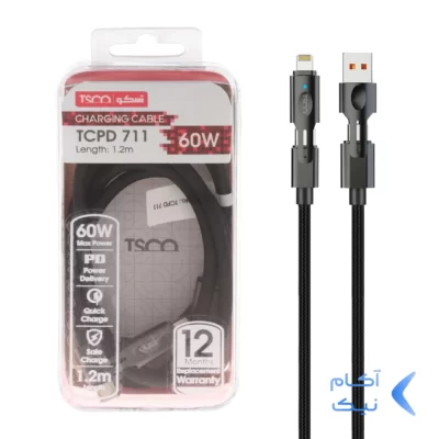 کابل شارژ 1.2 متری PD و فست چندکاره TSCO مدل TCPD 711 60W - مشکی
